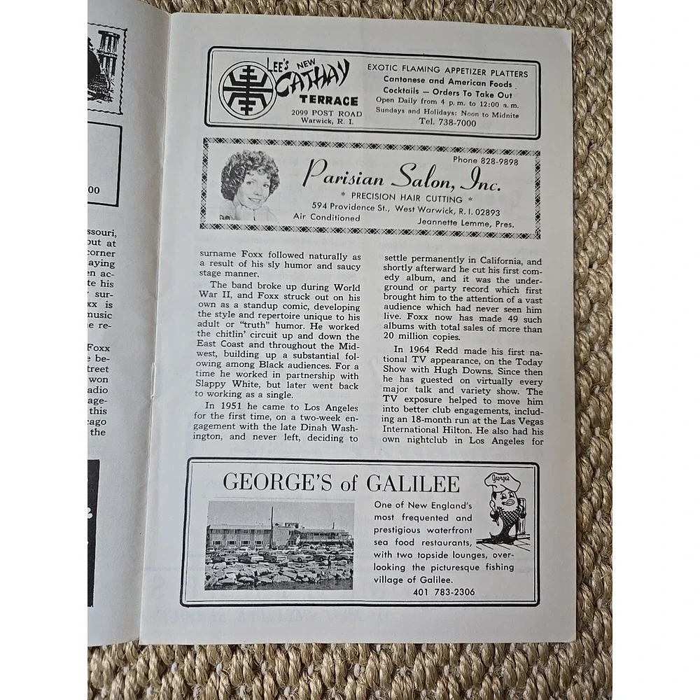 Rare Redd Foxx Warwick Musical Theatre RI Paper Program 7/21-7/26, 1975 VGUC